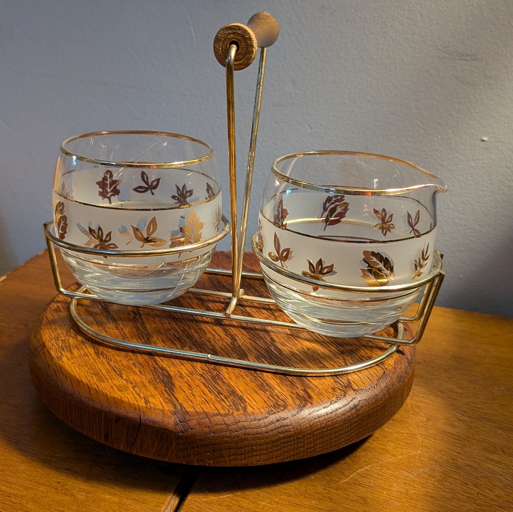 Vintage Libbey Glass Cream and Sugar part of the "Golden Foliage" Collection